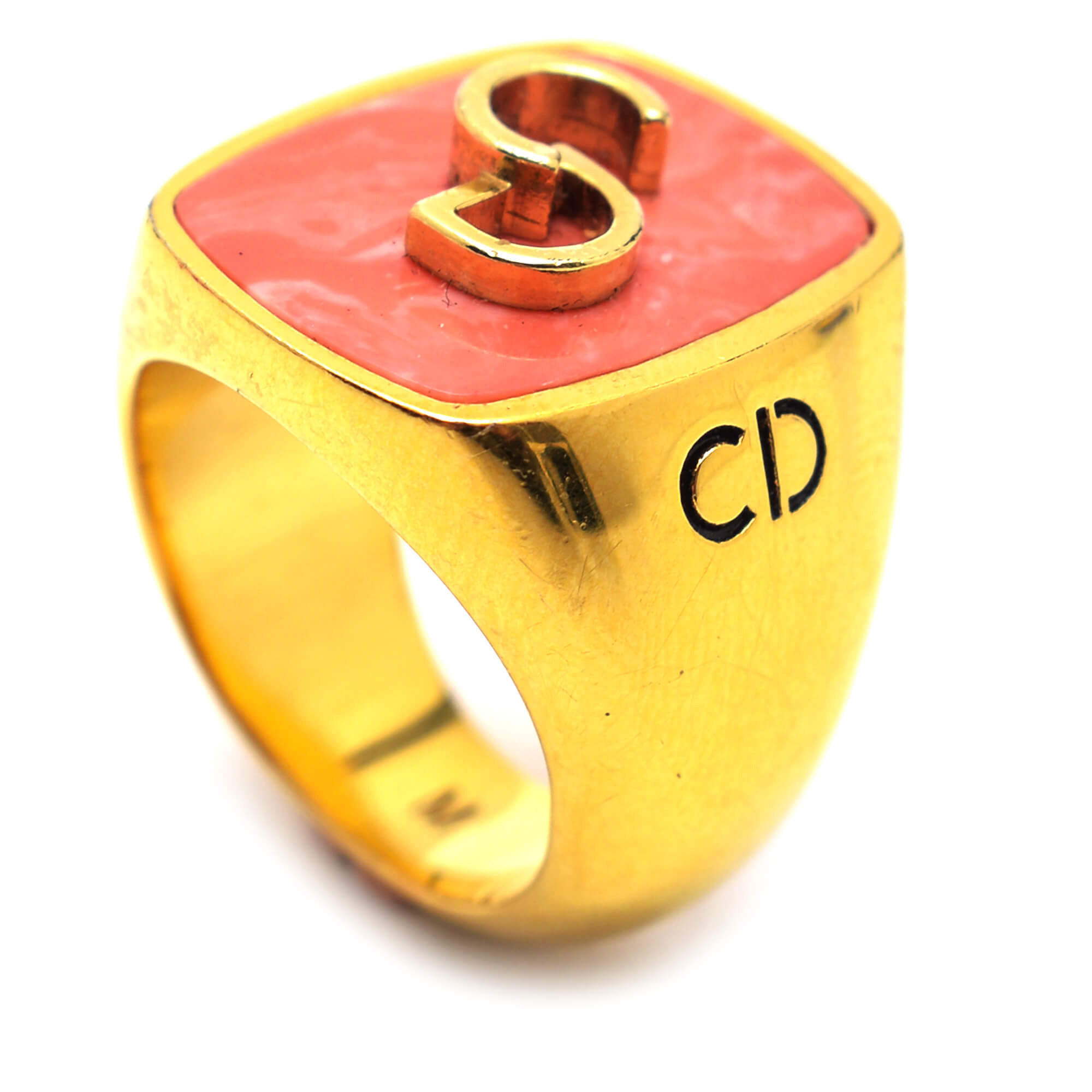 Christian Dior - Gold And Pink Cd Logo Signet Ring 